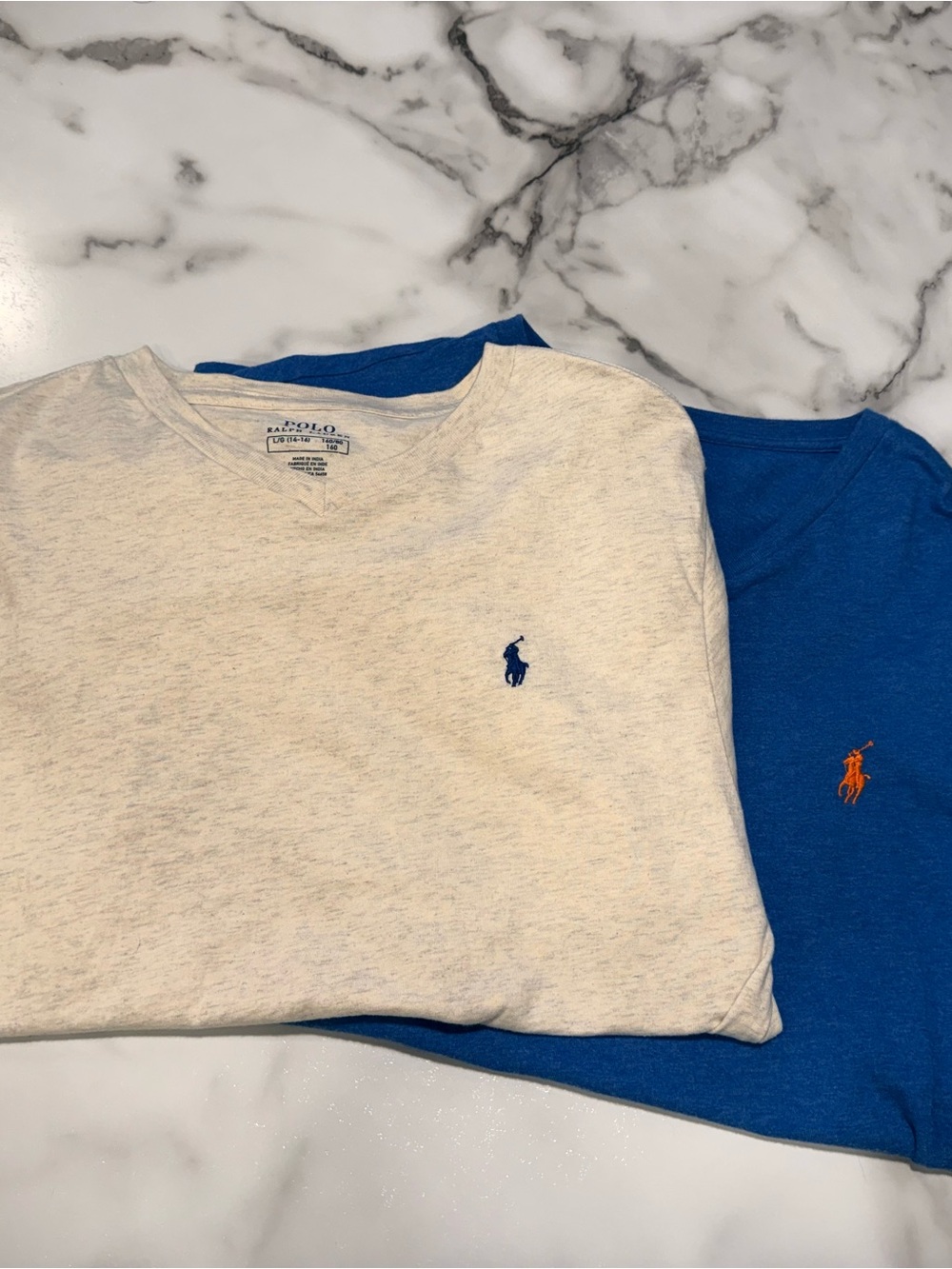 Polo Ralph Lauren V-neck Tee in Oatmeal & Royal Blue